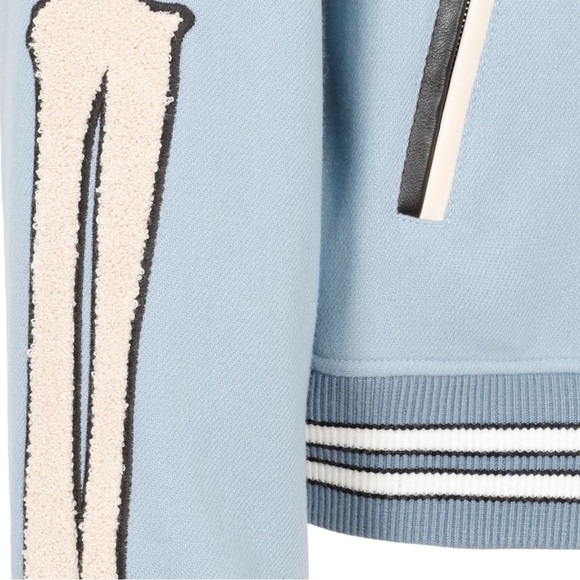 🧥 🆕 AMIRI Bones Wool Blend Varsity Jacket in color slate blue size XX-Large - Picture 8 of 8